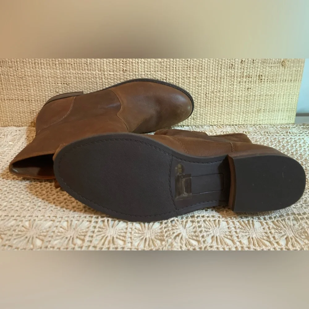 Brown Leather Boots NEW Leather Pull on Ankle Booties NWOT Size 10 - Picture 11 of 14